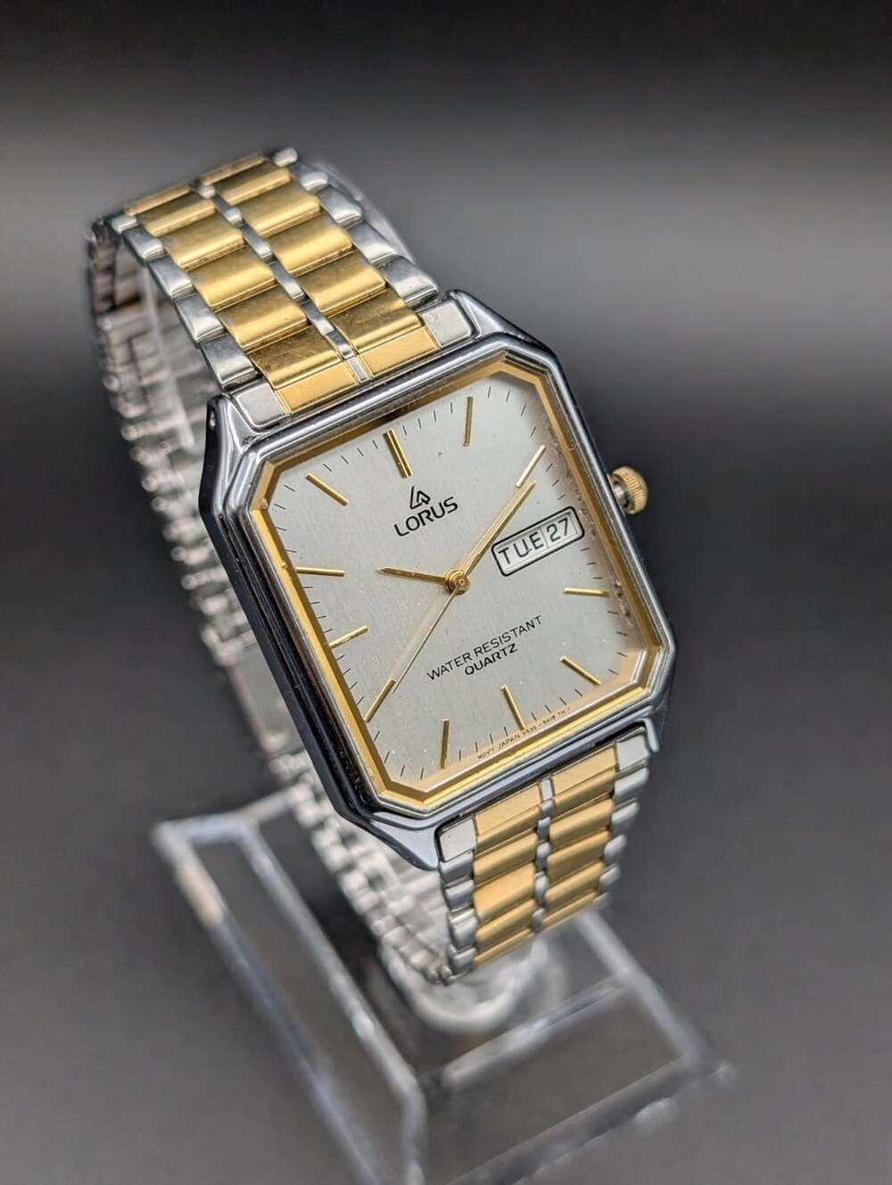 Vintage Lorus Two-Tone Quartz Dress Watch, Rectangular Day Date Dial